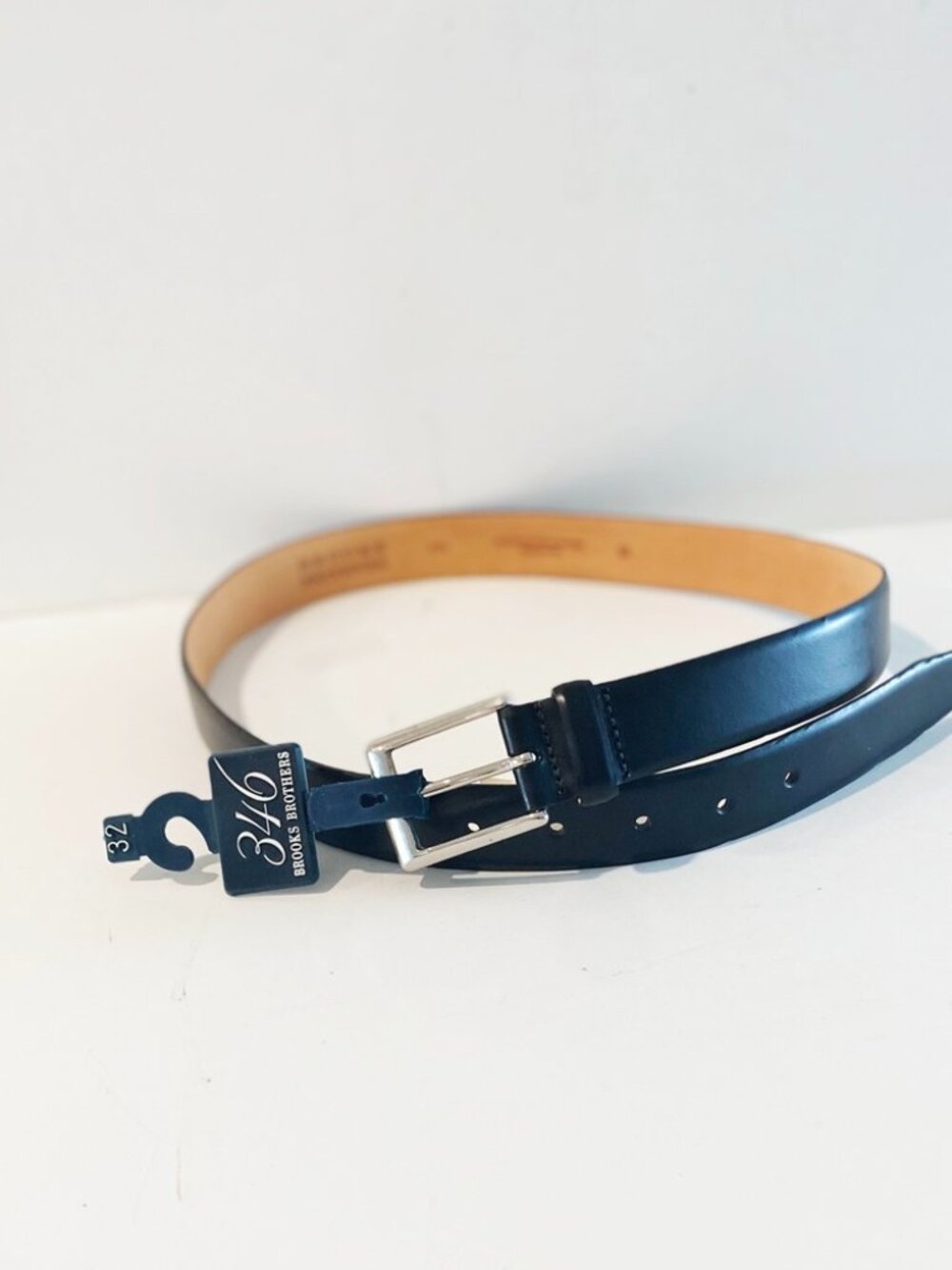 Brooks Brothers 346 Men's Dress Belt Black Italian Leather Brass Buckle USA 32 N